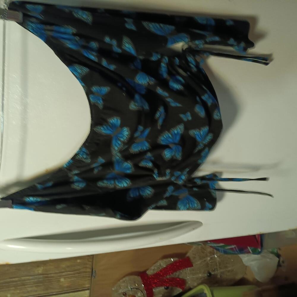 Xhilaration Black & Blue Butterfly Print Women's Blouse Top Size 2X